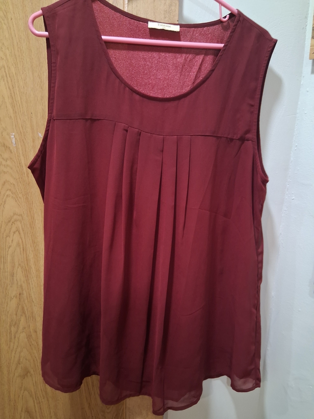 Pleated Sleeveless Chiffon Top in Burgundy
